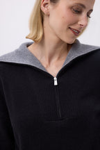 Sweter Z Wysokim Kołnierzem Na Zamek F Ashka – Czarny – Damski