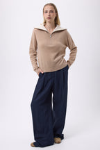 Jersey de Cuello Alto Grande con Cremallera F Ashka - Beige Crema - Mujer