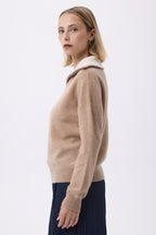 Jersey de Cuello Alto Grande con Cremallera F Ashka - Beige Crema - Mujer