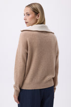 Jersey de Cuello Alto Grande con Cremallera F Ashka - Beige Crema - Mujer