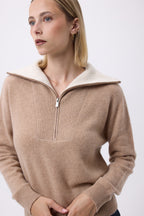 Jersey de Cuello Alto Grande con Cremallera F Ashka - Beige Crema - Mujer