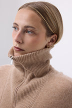 Jersey de Cuello Alto Grande con Cremallera F Ashka - Beige Crema - Mujer