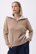 Jersey de Cuello Alto Grande con Cremallera F Ashka - Beige Crema - Mujer