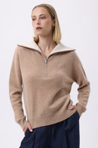 Jersey de Cuello Alto Grande con Cremallera F Ashka - Beige Crema - Mujer