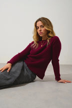 High-Neck Jumper with Cuff Buttons - Assia - Burgundy