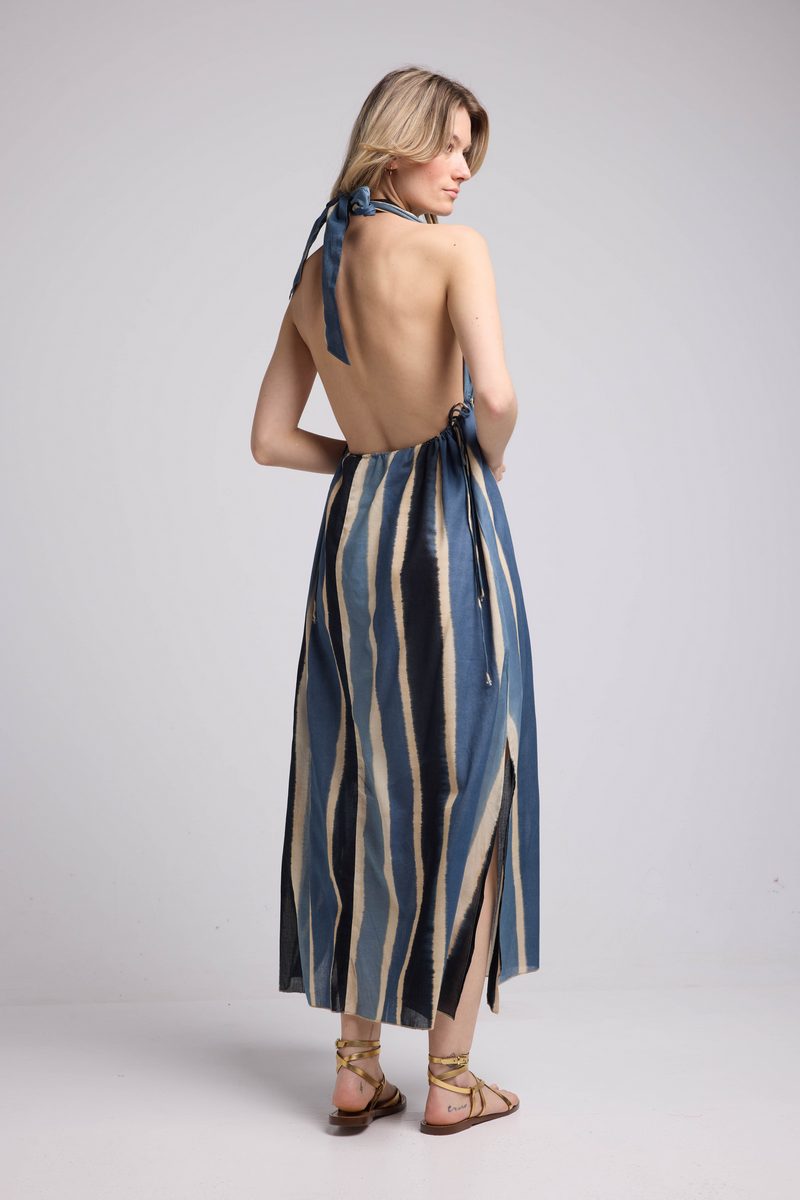 Robe Longue Sans Manche - Rayures Bleu