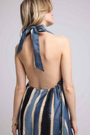 Robe Longue Sans Manche - Rayures Bleu