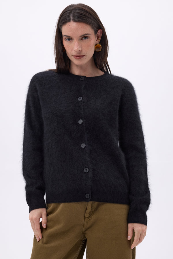 Cardigan Col Rond – Cachemire Brossé Atlas - Noir - Femme - 100% Cachemire Brosse