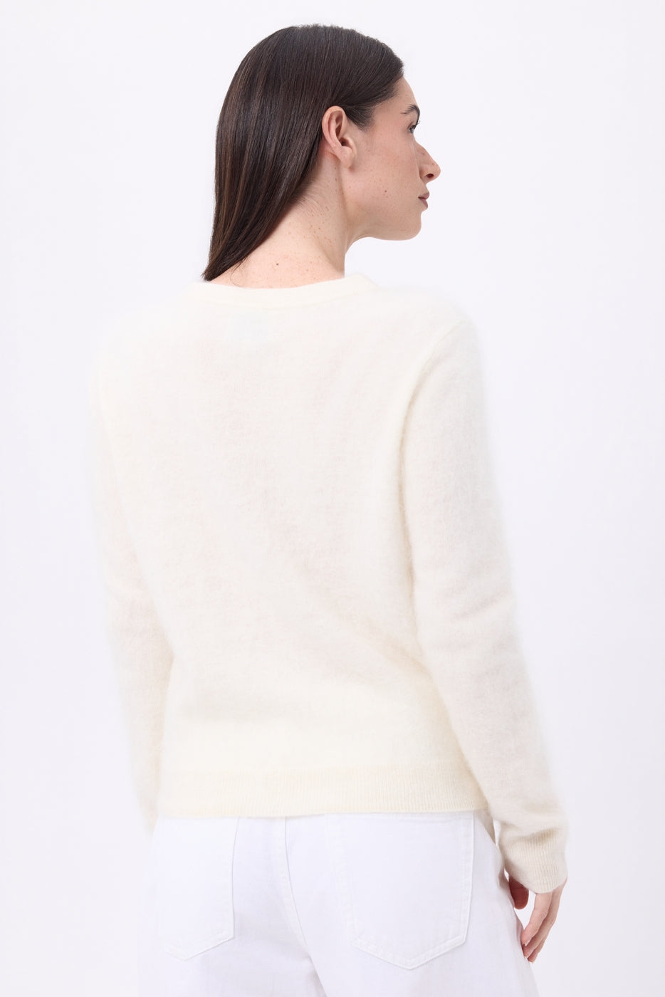 Cardigan girocollo – Cashmere spazzolato Atlas - Bianco eco - Donna - 100% cashmere spazzolato