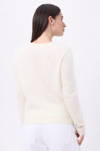Cardigan girocollo – Cashmere spazzolato Atlas - Bianco eco - Donna - 100% cashmere spazzolato