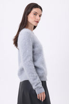 Cardigan Col Rond – Cachemire Brossé Atlas - Gris Clair - Femme - 100% Cachemire Brosse