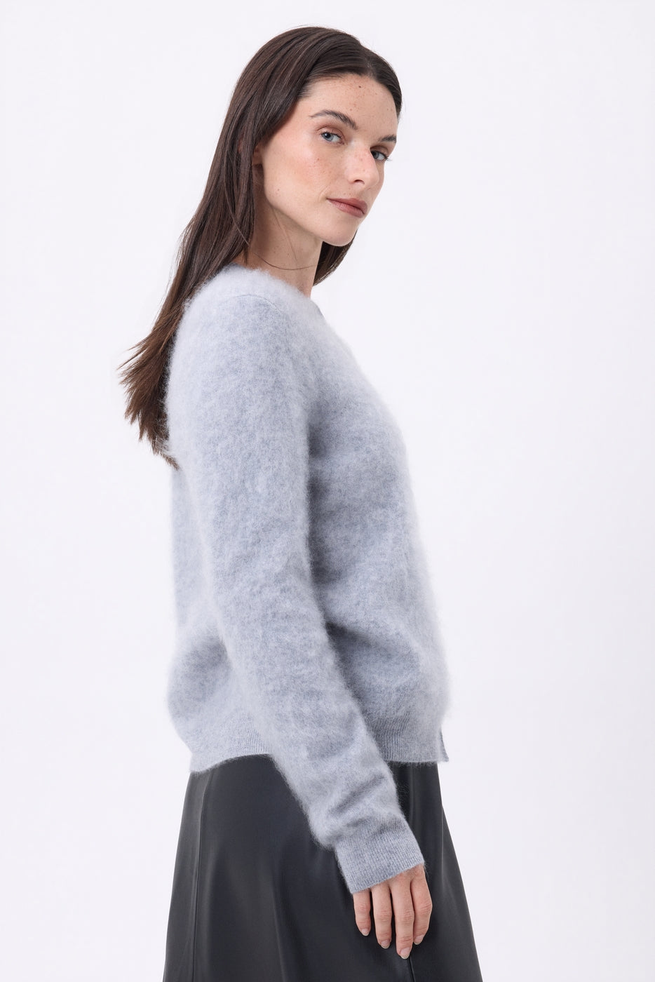 Cardigan Col Rond – Cachemire Brossé Atlas - Gris Clair - Femme - 100% Cachemire Brosse