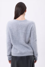 Cardigan Col Rond – Cachemire Brossé Atlas - Gris Clair - Femme - 100% Cachemire Brosse