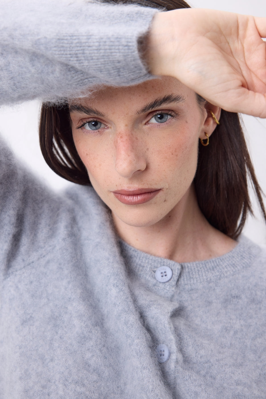 Cardigan Col Rond – Cachemire Brossé Atlas - Gris Clair - Femme - 100% Cachemire Brosse