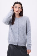 Cardigan Col Rond – Cachemire Brossé Atlas - Gris Clair - Femme - 100% Cachemire Brosse