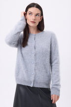 Cardigan Col Rond – Cachemire Brossé Atlas - Gris Clair - Femme - 100% Cachemire Brosse