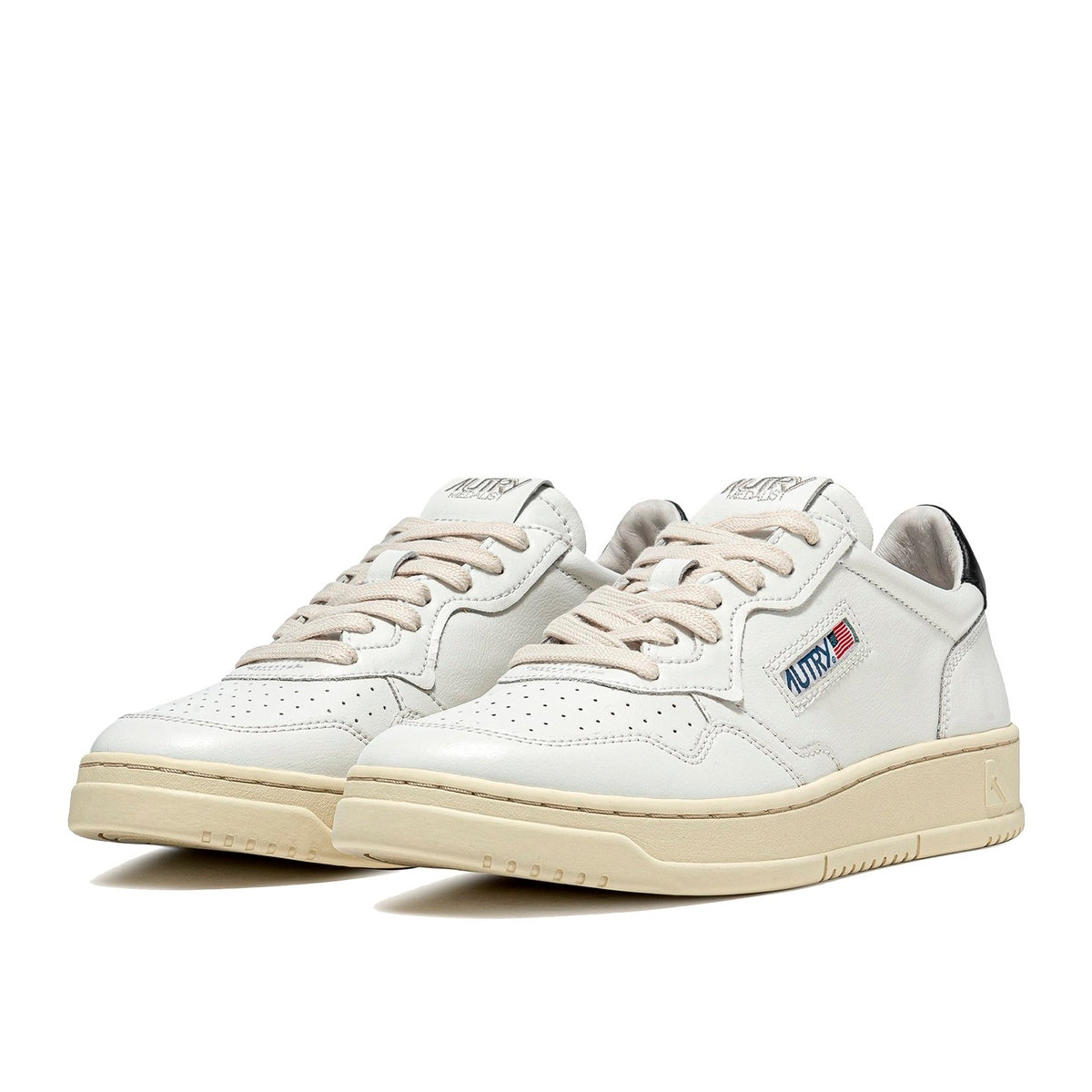 Autry Medalist Leather Low White Black - Blanc