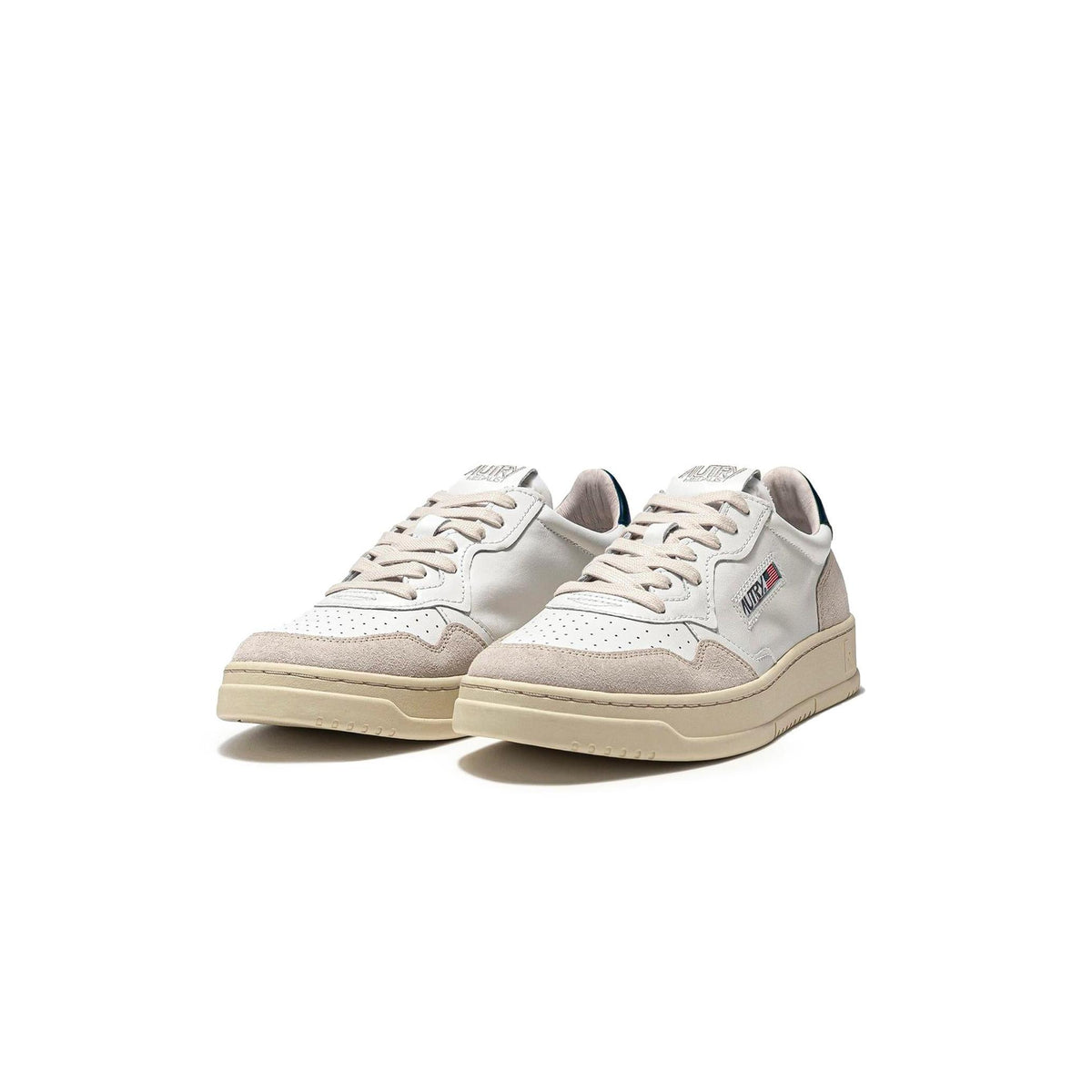 Autry Medalist Leather Low White Blue Suede - Blanc