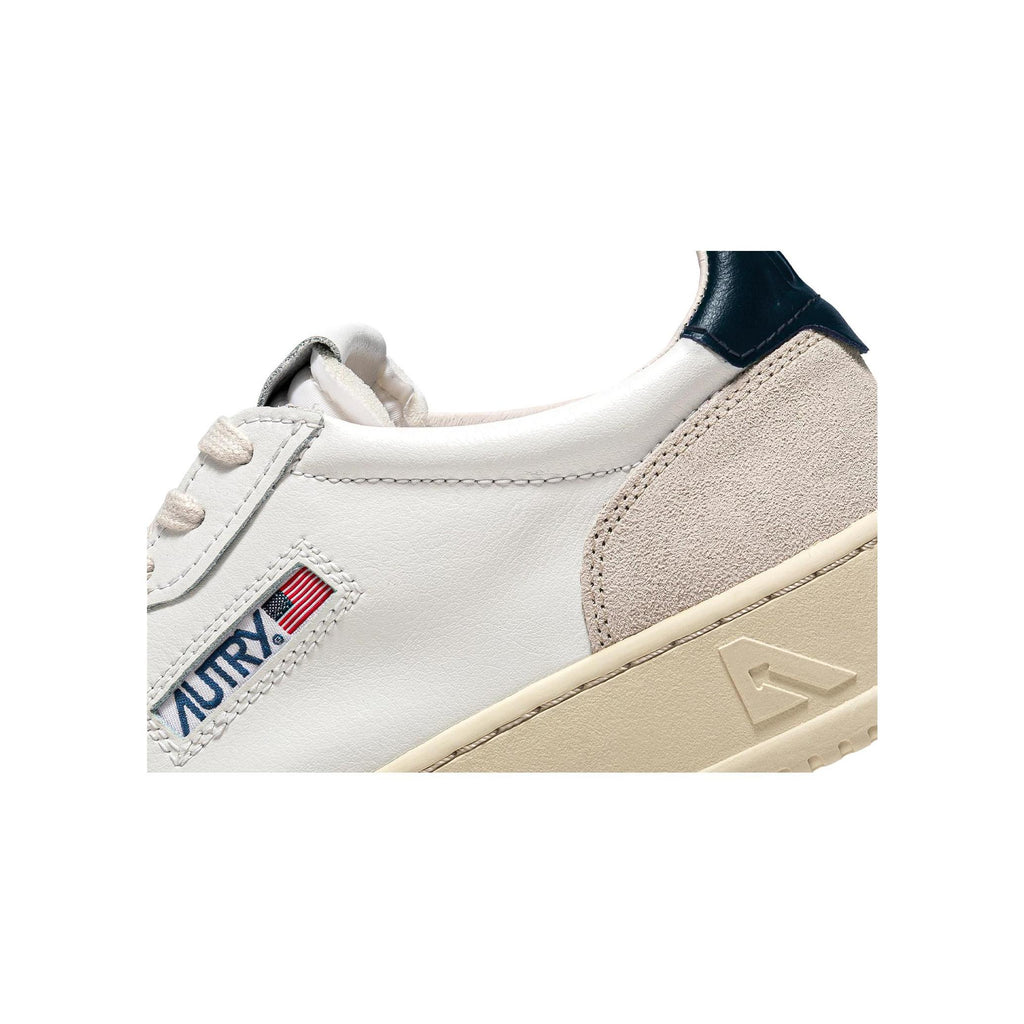 Autry Medalist Leather Low White Blue Suede - Blanc