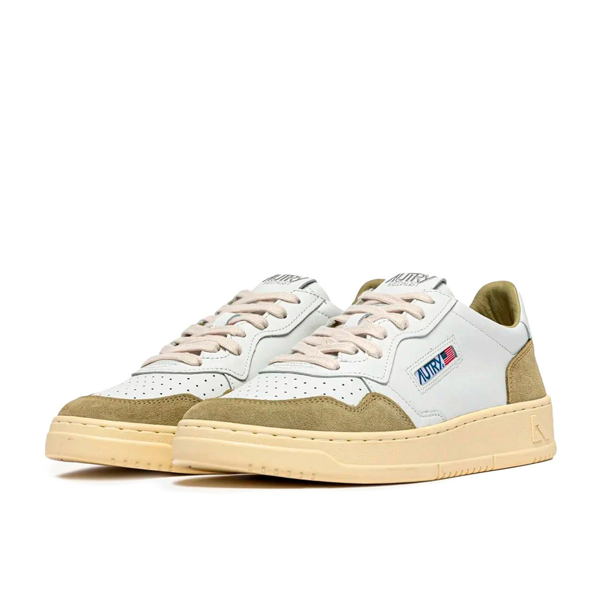 Autry Medalist Leather Low Sue White Greygn - Blanc