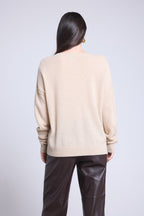 Jersey Cuello En V Oversize Costuras Aura - Beige Crema - Mujer