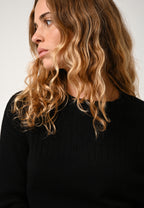 Daria striktrøje med rund hals - Sort - 100 % 2-trådet kashmir