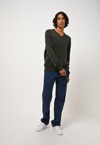 V-Neck Jumper - Agel - Marl Khaki