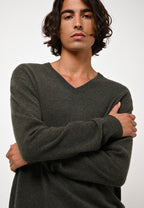 V-Neck Jumper - Agel - Marl Khaki