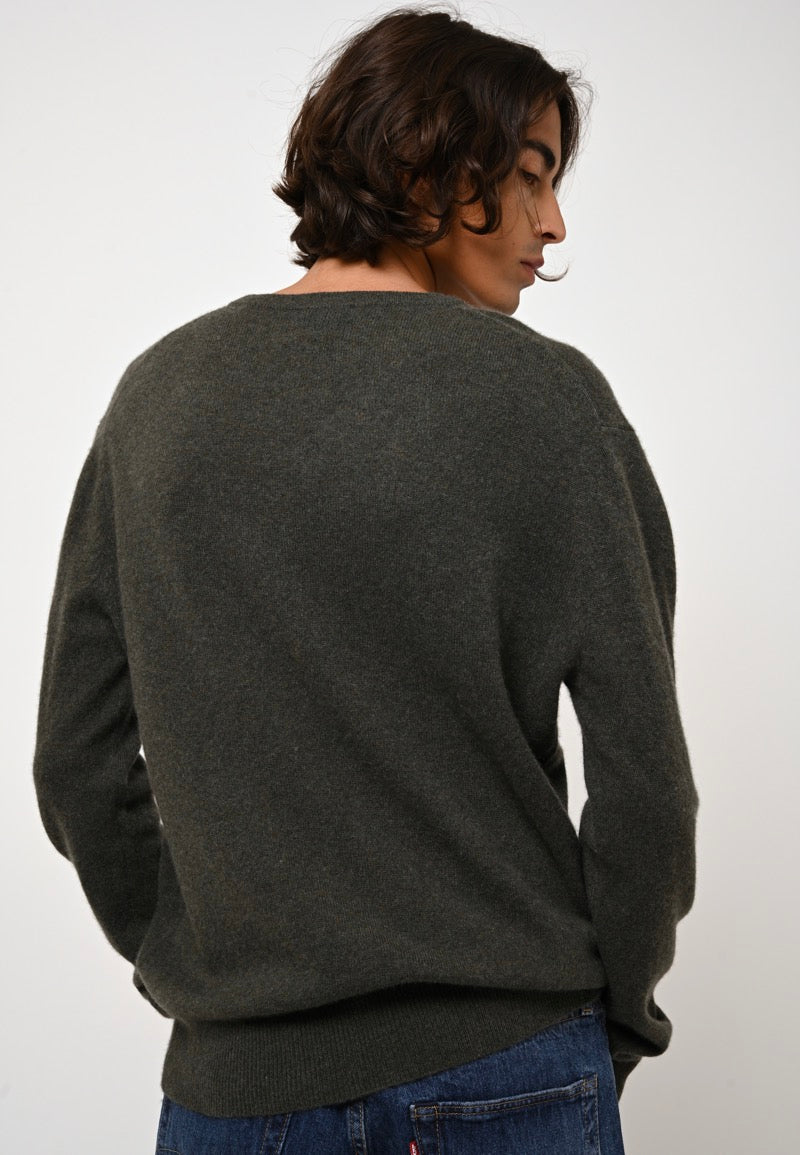 V-Neck Jumper - Agel - Marl Khaki