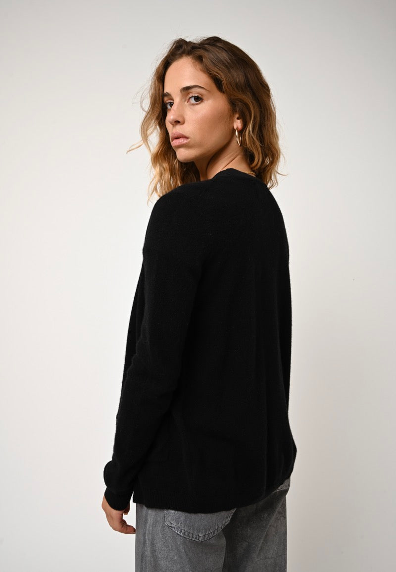 Round-Neck Cardigan - Caron - Black
