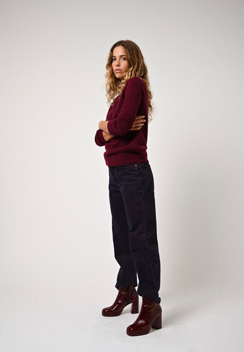 Round Neck Jumper Etret - Bordeaux - 100% 2-Ply Cashmere