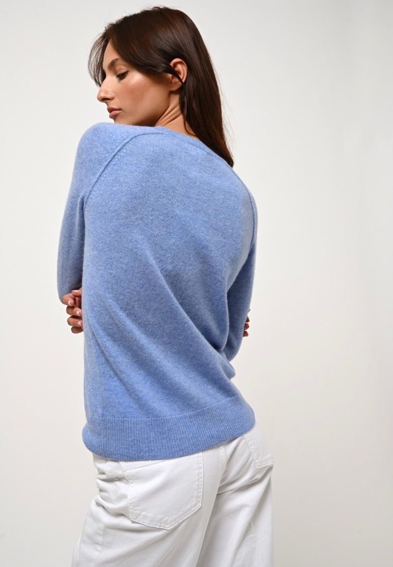 Jersey de cuello redondo Etret - Sky - 100% cachemira de 2 hilos