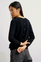 Pull Col Rond Boutonné Dos - Estaris - Noir