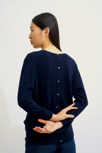 Round-Neck Buttoned Back Jumper - Estaris - Navy