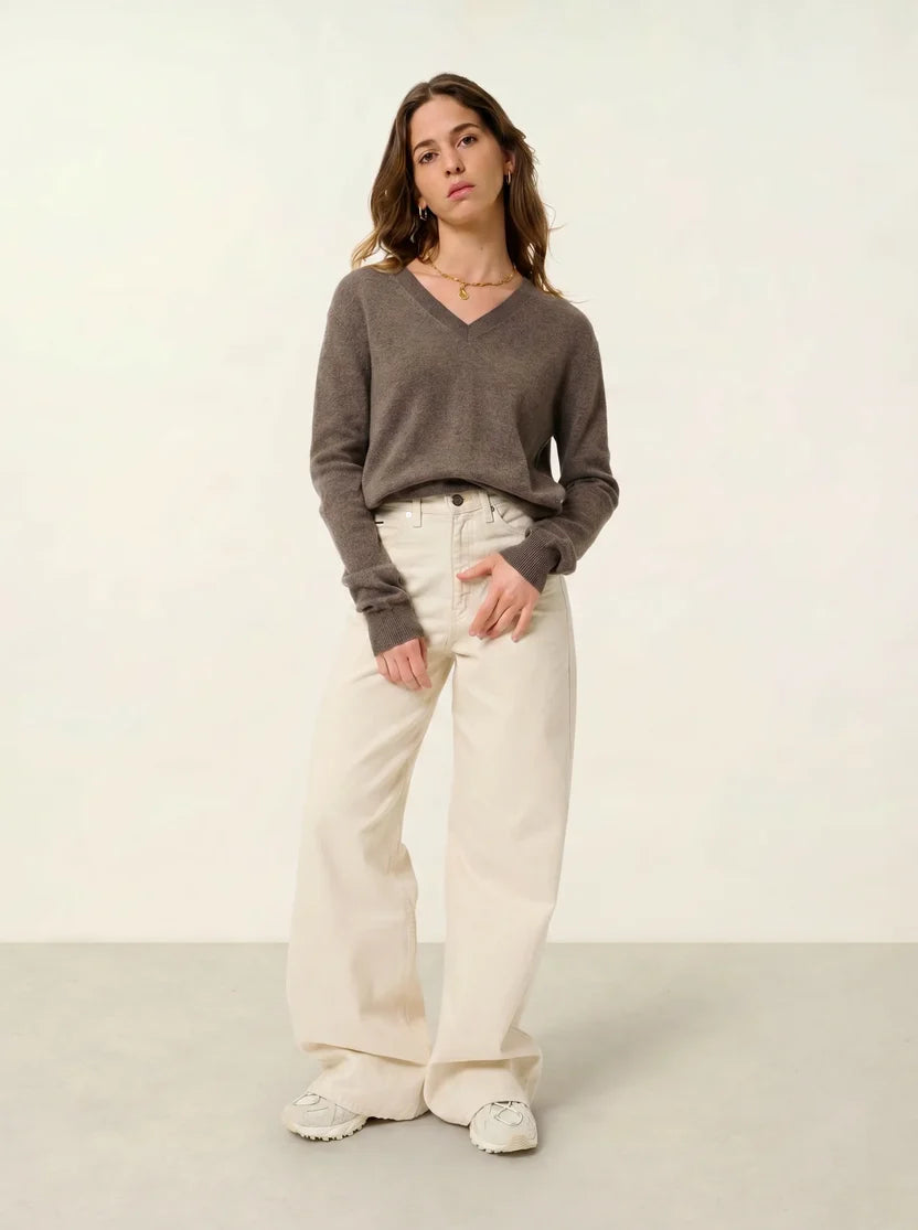 V-Neck Jumper - Gardoria - Mottled Taupe