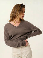 V-Neck Jumper - Gardoria - Mottled Taupe