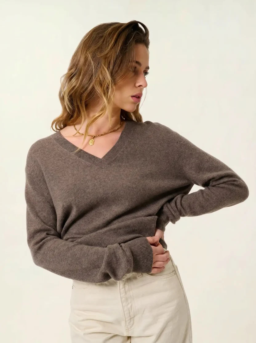 V-Neck Jumper - Gardoria - Mottled Taupe