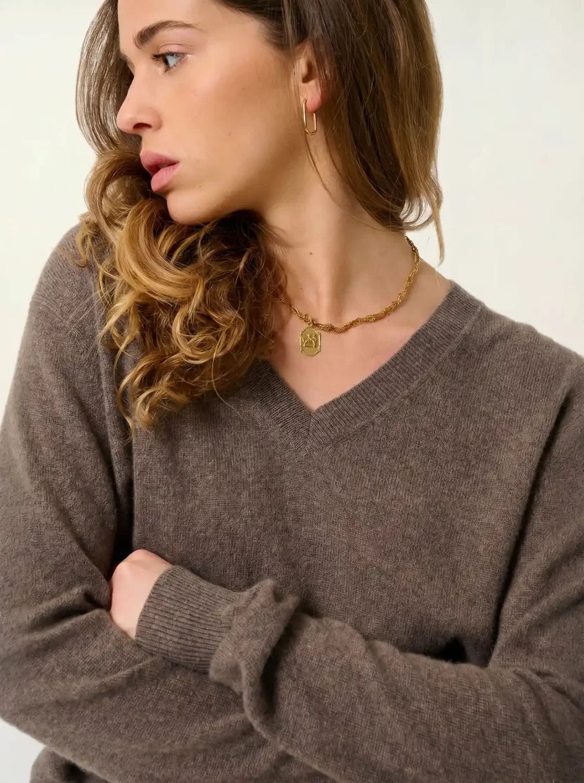 V-Neck Jumper - Gardoria - Mottled Taupe
