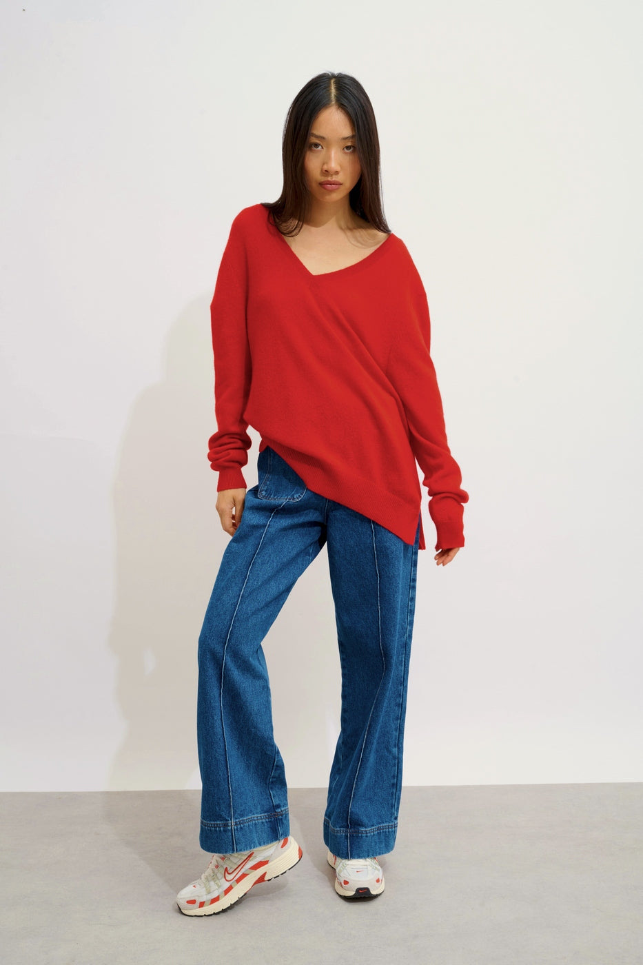 Pull Col V Devant Et Dos - Giegn - Rouge