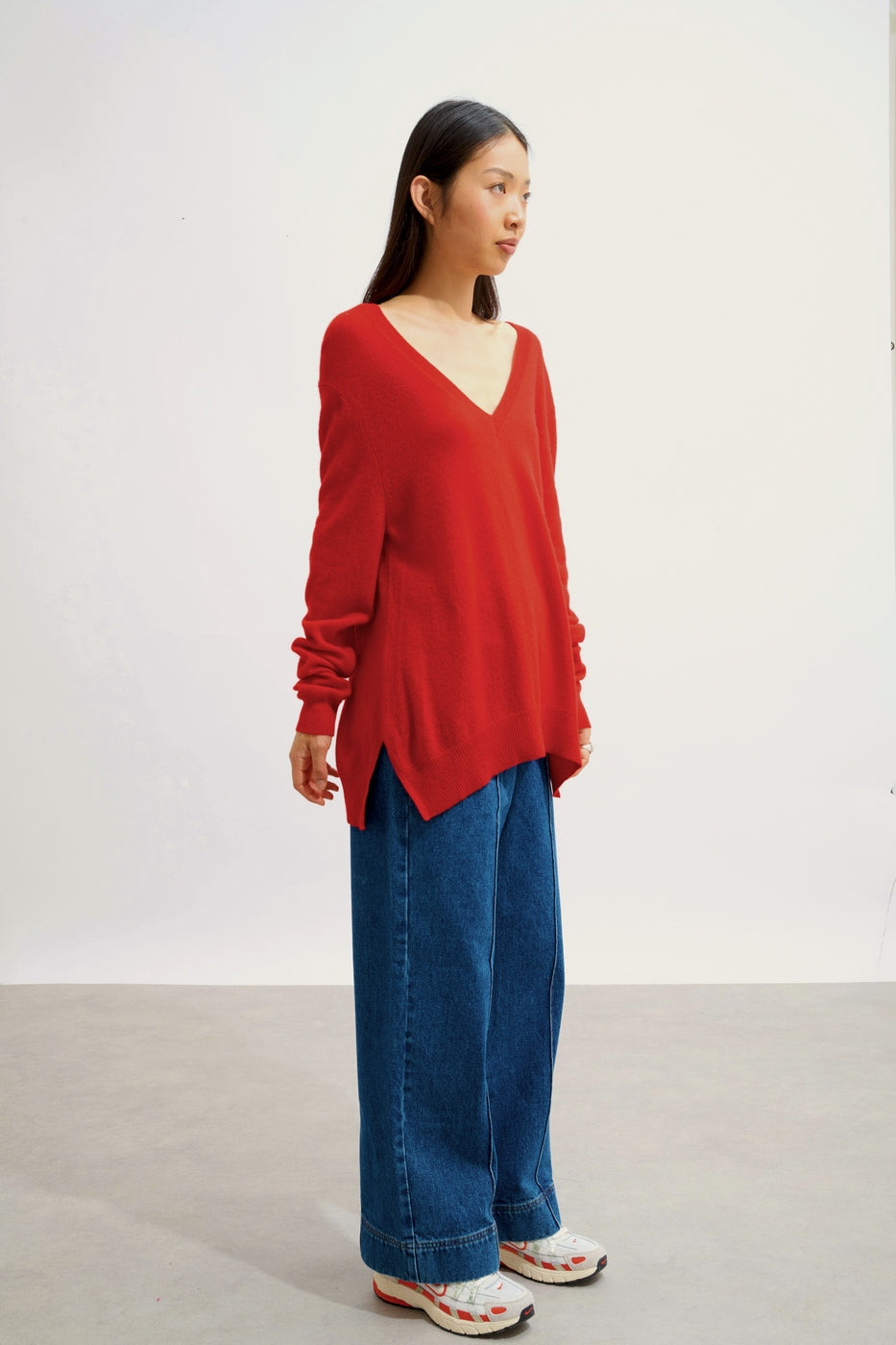 Pull Col V Devant Et Dos - Giegn - Rouge