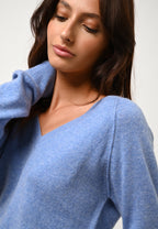 V-Neck Jumper Giusalet - Sky - 100% 2-Ply Cashmere