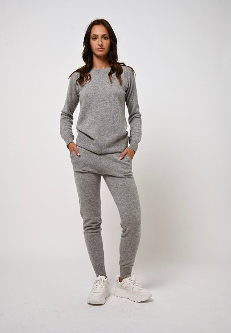 Pull Col Rond Etret - Nuage Chiné - 100% Cachemire 2 Fils