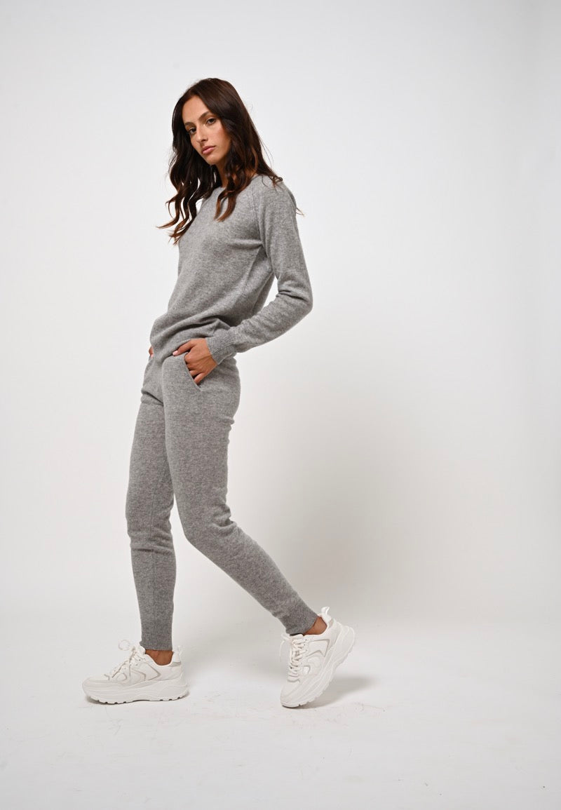 Pull Col Rond Etret - Nuage Chiné - 100% Cachemire 2 Fils