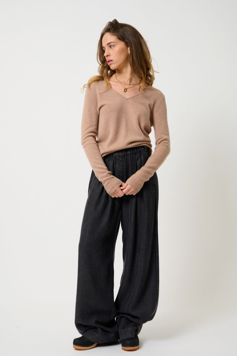 V-Neck Jumper - Galise - Camel Marl