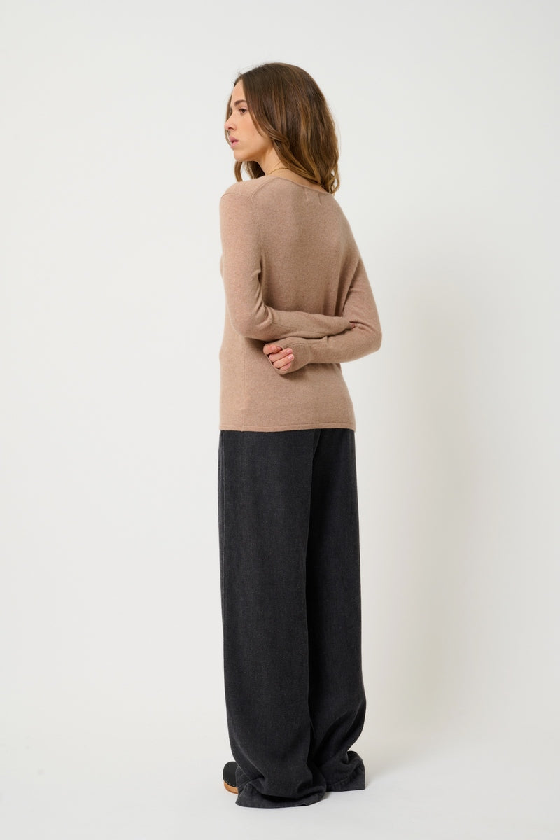 V-Neck Jumper - Galise - Camel Marl