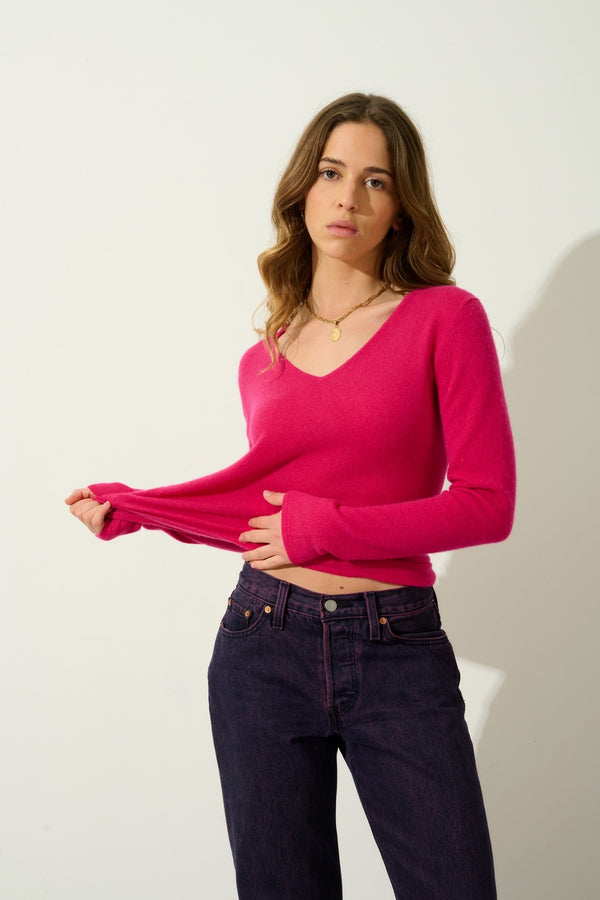 Pull Col V - Galise - Fuchsia