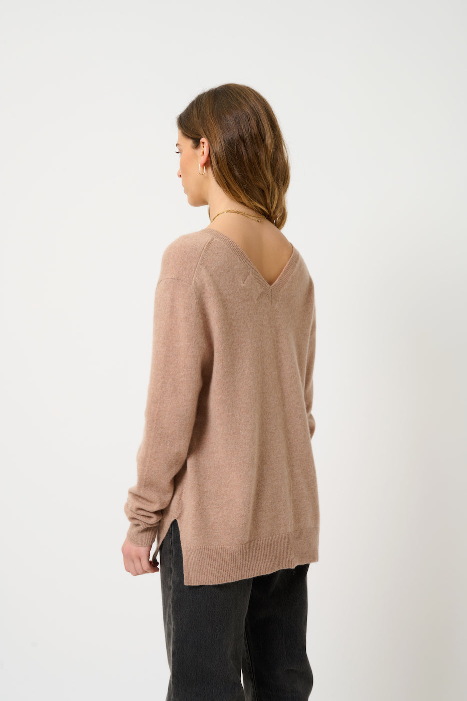 Pull Col V Devant Et Dos - Giegn - Camel Chiné
