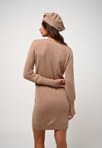 Vestido Cuello V - Capelet - Camel Jaspeado
