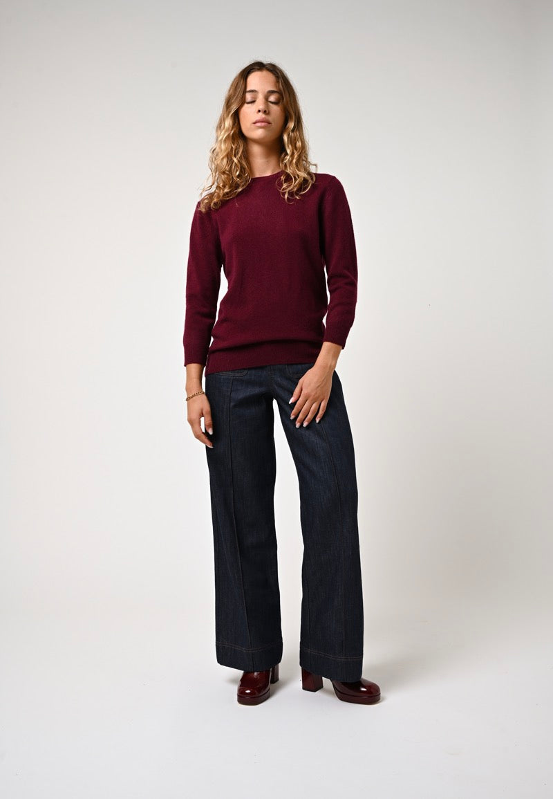 Pull Col Rond Boutonné Dos - Estaris - Bordeaux