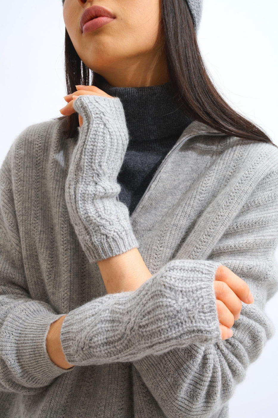 6-Ply Fingerless Gloves - Iris - Heather Cloud